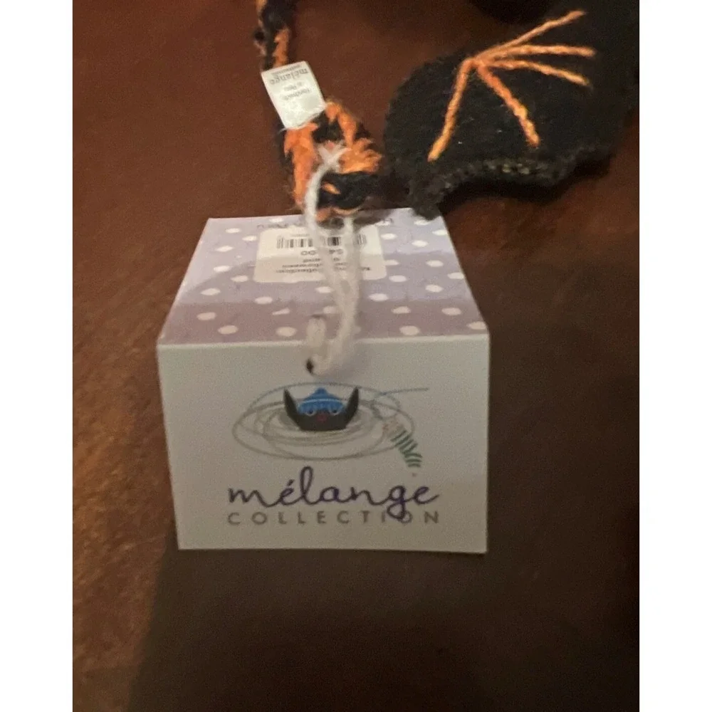 Melange Collection Handmade Wool Halloween Boo Bat Garland Orange Black Peru